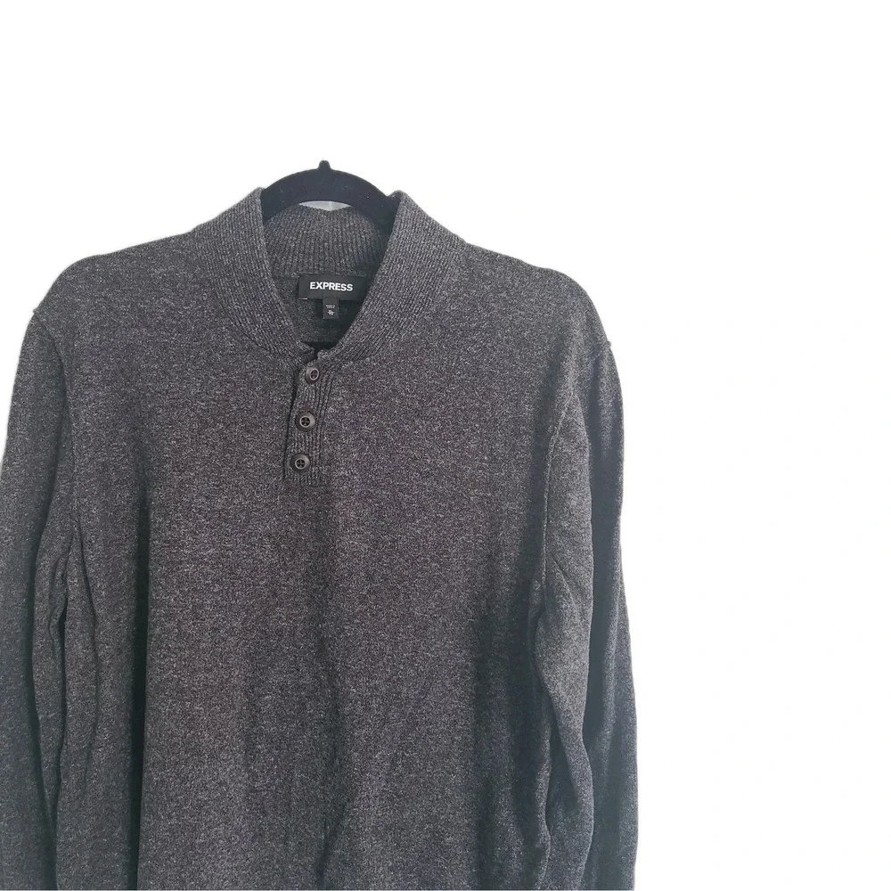 Express 100% Cotton 3 Button Mock Neck Sweater Size XL Charcoal‎ Gray Mens